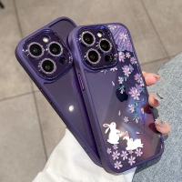 花下玉兔紫适用于苹果14手机壳14pro中国风13兔年新品13pro时尚12