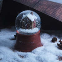 美式音乐盒旋转自飘雪花水晶球流行复古八音盒情调咖啡馆冬天房子 三维工匠 流行复古《美式小屋》自动版本