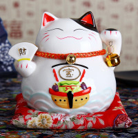 猫摆件 日本陶瓷存钱储蓄罐迷你小号办公桌汽车饰品创意 三维工匠 4.5寸小高11厘米猫