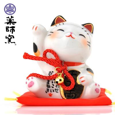 日本原装进口 万千来客猫摆件汽车饰品 开业陶瓷礼品 三维工匠 7230金铃约8cm高