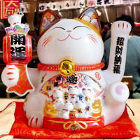 日本正版猫摆件开业摇手特大号陶瓷电动摇手猫商铺创意礼品 三维工匠 金运-升级版猫