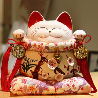猫存钱罐大号陶瓷储蓄罐日本店铺开业创意礼品猫摆件礼品 三维工匠 10寸年年有余紫樱实木猫