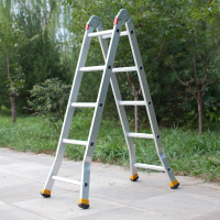 三维工匠多功能折叠梯子工程梯铝合金加厚家用人字梯便携升降伸缩直梯楼梯 2.1MM[四折平衡杆款]直梯高4.7米=人字高2