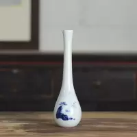 景德镇青花瓷花瓶 手绘小瓷瓶 简约创意摆件花器白陶瓷青花小花瓶 三维工匠 青花山水玉净瓶