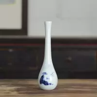 景德镇青花瓷花瓶 手绘小瓷瓶 简约创意摆件花器白陶瓷青花小花瓶 三维工匠 青花山水观音瓶