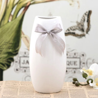 欧式时尚简约陶瓷花瓶白色 家居客厅干花瓶装饰瓷器摆件现代花器 三维工匠 小号(玫瑰金丝带)