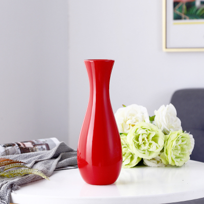 陶瓷新款红色花瓶喜庆水培插花简约白现代客厅电视柜家居装饰摆件 三维工匠 红色花瓶小号