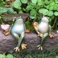 花园阳台庭院假山水景鱼池微景观造景陶瓷鸭子青蛙鱼龟装饰品摆件 三维工匠 休闲青蛙一对