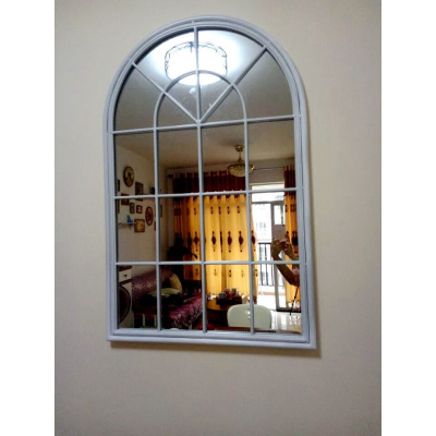 欧式铁艺假窗镜框 壁饰圆弧窗户 客厅装饰镜框架 壁景镜框架壁挂 三维工匠 黑色(含镜片)