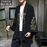 SUNTEK中国风龙刺绣和风和服汉服短款开衫风衣羽织男中式唐装民族复古风风衣
