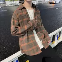 SUNTEK格子衬衫男长袖韩版潮流胖子加肥大码宽松外套春秋季衣服男士衬衣衬衫