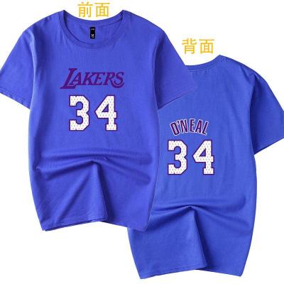 珂卡慕(KEKAMU)nba湖人队球星奥尼尔34号球衣篮球服2021夏季圆领纯棉短袖T恤男女