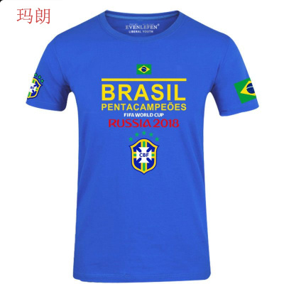 珂卡慕(KEKAMU)巴西队服短袖T恤男足球球迷服棉半截袖休闲运动衣服