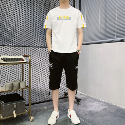 珂卡慕(KEKAMU)夏季短袖男士套装韩版潮流修身休闲夏天运动衣服男装