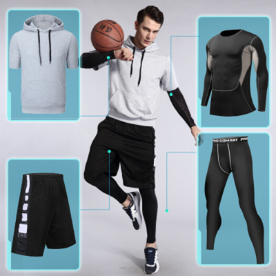 珂卡慕(KEKAMU)2021新款运动健身房衣套装跑步连帽卫衣男士弹力篮球训练服长袖速干健身服