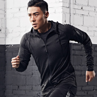 珂卡慕(KEKAMU)健身衣服男长袖宽松速干衣夜晨跑装备跑步训练服连帽外套运动上衣