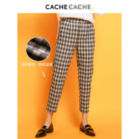 CacheCache棕色格子休闲裤女2020春新款百搭服饰韩版显瘦女长裤