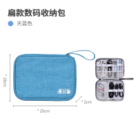 旅行便携数码产品移动硬盘收纳包数据线耳机充电器电源出差收纳袋|蓝色（扁平）