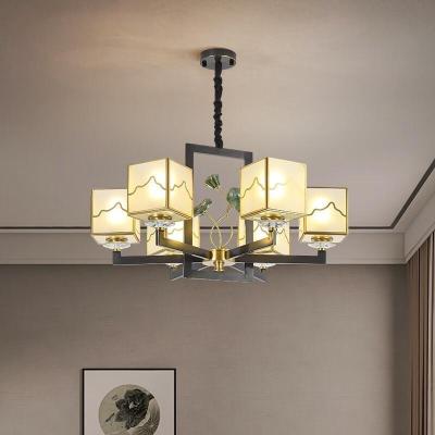 觅物新中式吊灯全铜实木客厅灯简约大气中国风高端中式别墅餐厅灯具