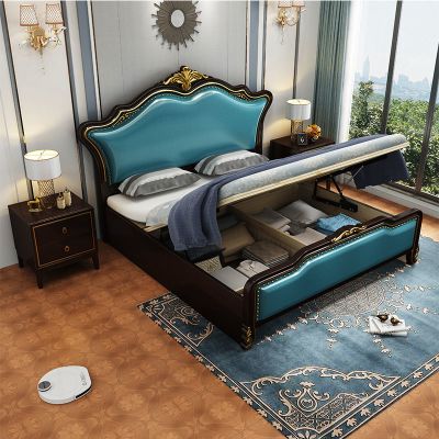 锐取实木床 美式软靠床1.8米双人床轻奢卧室婚床 现代简约欧式1.5米软包多功能储物床