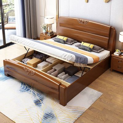 锐取 床 中式实木床1.8米双人床简约现代主卧室床婚床1.5米单人床成年卧室家具床多功能储物床成年人老人小孩环保床