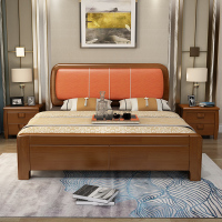 锐取 床 中式实木床1.8米双人床1.5米单人床1.35米1.2米现代简约大小户型实木软靠床卧室高箱储物床婚床