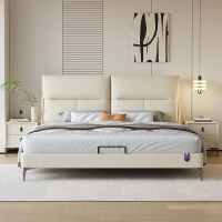 锐取 皮床 意式极简头层牛皮床1.5米单人床现代简约1.8米双人床主卧室软靠皮艺床婚床