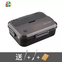 饭盒上班族分隔型微波炉加热专用学生女便当盒带盖成人男塑料餐盒 FENGHOU 黑1200ml+勺筷+保鲜盒+黑保温袋