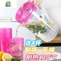 耐热可高温大容量塑料冷水壶凉水壶茶壶扎壶果汁壶凉水杯家用套装 FENGHOU 翠绿色1.8升配4杯