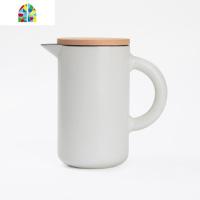 北欧风冷水壶 简约设计可高温咖啡壶 家用橡木盖凉水壶陶瓷热茶壶 FENGHOU 乳白色