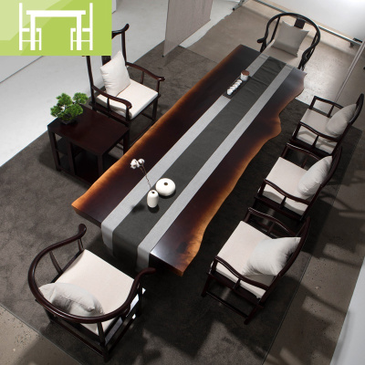 逸家伴侣实木茶桌椅组合新中式禅意功夫茶台2.4米办公室泡茶原木大板桌3米茶几