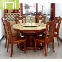 逸家伴侣大理石餐一桌六椅欧式餐桌韩式古典圆形桌天然橡木韩式中式餐桌