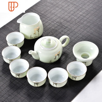 功夫旅行茶具茶海整套茶具白瓷家用 国泰家和 10头翡翠绿旅行茶具-禅字金色