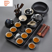 乌金石茶具旅行家用功夫茶海小茶台储水式石头简约干泡台 国泰家和 长方梅花旅行茶具(双用)+黑陶茶具
