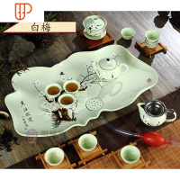 手绘潮汕功夫茶整套荷花莲花工夫排水式瓷旅行茶具 家用 国泰家和 白梅整套 15件