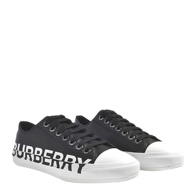 巴宝莉(BURBERRY)女士运动鞋字母印花潮流黑色白标皮质系带鞋帆布鞋休闲鞋 8019326