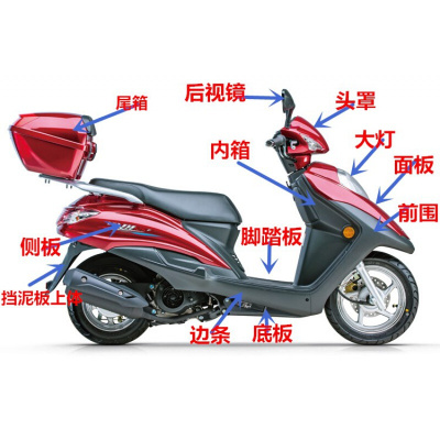 适用适用新宇钻VH125 HJ125T-20-20A面板侧板前围头罩脚踏板全车外壳 后挡泥板上体