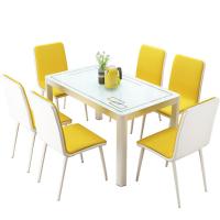 餐桌椅组合家用小户型简约现代餐厅吃饭桌子钢化玻璃餐桌6人方桌