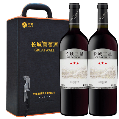 长城三星美乐干红葡萄酒(长城五星副牌)750ml*2瓶红酒礼盒 长城(GreatWall)红酒 中粮长城葡萄酒