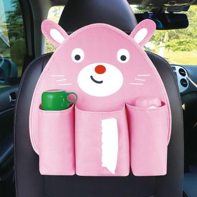 适用车载纸巾盒抽创意汽车椅背餐巾纸盒车用多功能抽纸盒挂式卡通可爱 粉小兔