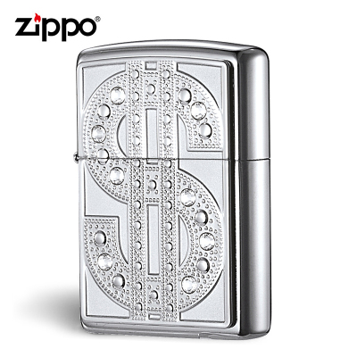 美国ZIPPO打火机 芝宝 银色美元水晶符号 20904