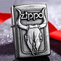 美国ZIPPO打火机 芝宝 贴章花沙公牛头骨 生肖牛徽章20286