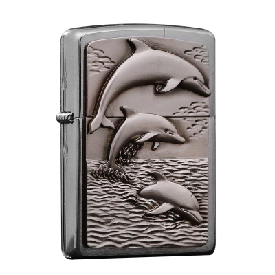美国ZIPPO打火机 芝宝 欧版海豚之舞拉丝镀铬 男士礼品