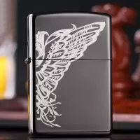 美国ZIPPO打火机 芝宝 黑冰雕刻折翼天使24802 蝴蝶翅膀 天使之翼 男士礼品
