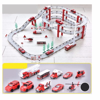 儿童玩具电动轨道车智力动脑跑道赛车小火车男孩汽车3-6岁4-5 消防(4辆电动车+8合金车)
