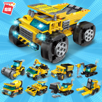 启蒙积木兼容乐高小玩具重型运输车男孩子拼装工程汽车挖掘推土机