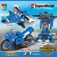 3合1超级摩托车赛车跑车机器人飞机兼容乐高男孩拼装积木玩具