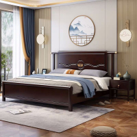 现代新中式实木床1.8双人高箱储物床