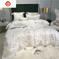 法式浪漫刺绣冰丝被套床上四件套公主风棉床单被套夏天白色 三维工匠