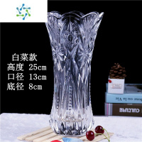 三维工匠加厚特大号透明水晶玻璃花瓶富贵竹百合玫瑰插花花器客厅摆件 25白菜送水晶泥营养液